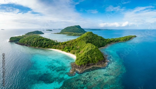 tropical island and clear blue sea