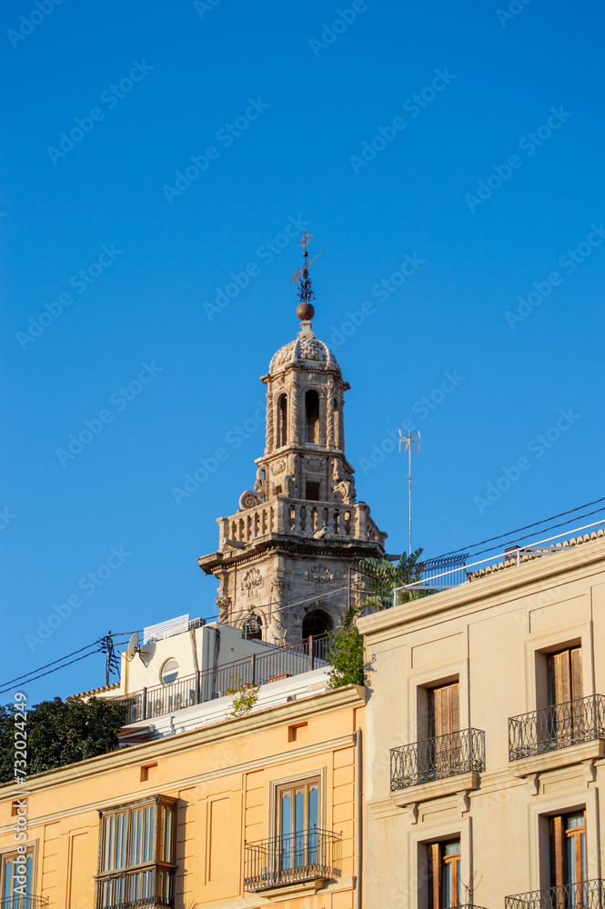 Spanish architecture on the public commercial and historical streets in Valencia, Spain