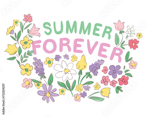 Hand Drawn Flowers Decorative elements for design Vector illustration, Summer Forever.