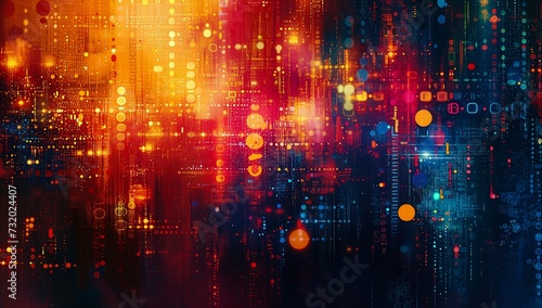 closeup digital background different colored dots interconnected translucent microchip saturday night fever flares extremely luminous bright design photo