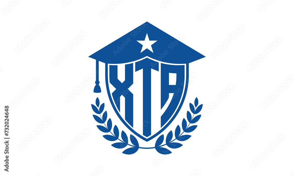 XTA three letter iconic academic logo design vector template. monogram, abstract, school, college, university, graduation cap symbol logo, shield, model, institute, educational, coaching canter, tech XTA three letter iconic academic logo design vector template. monogram, abstract, school, college, university, graduation cap symbol logo, shield, model, institute, educational, coaching canter, tech