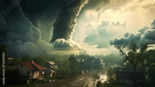 huge tornado hits homes in a suburban community.  Generative AI photo