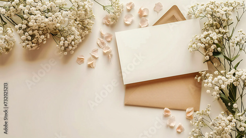 Elegant wedding or greeting card on a rustic wooden background with floral decorations and vintage charm © Nilima