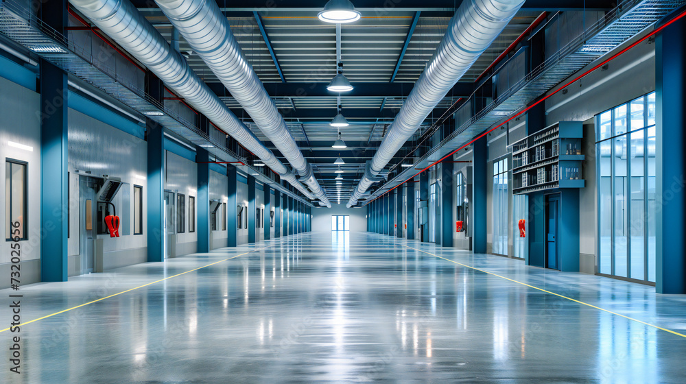 Empty Industrial Space, Modern Architecture with Concrete and Metal ...