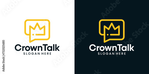 Chat bubble logo design template with crown graphic design illustration. icon, symbol, creative.