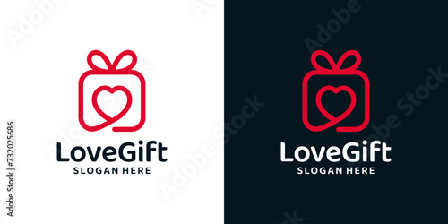 Gift box logo design template with love heart graphic design illustration. icon, symbol, creative. photo