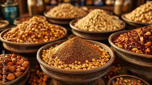 Exotic Spices and Herbs at Moroccan Market, Colorful Souk in Marrakech, Culinary Travel
