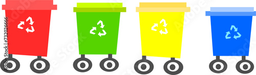 4 colored trash containers. Vector illustration for design, decoration. poster Ecology