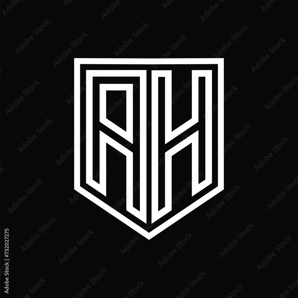 AH Letter Logo monogram shield geometric line inside shield isolated style design