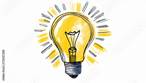 Light bulb doodle, hand drawn idea icon. Generative AI