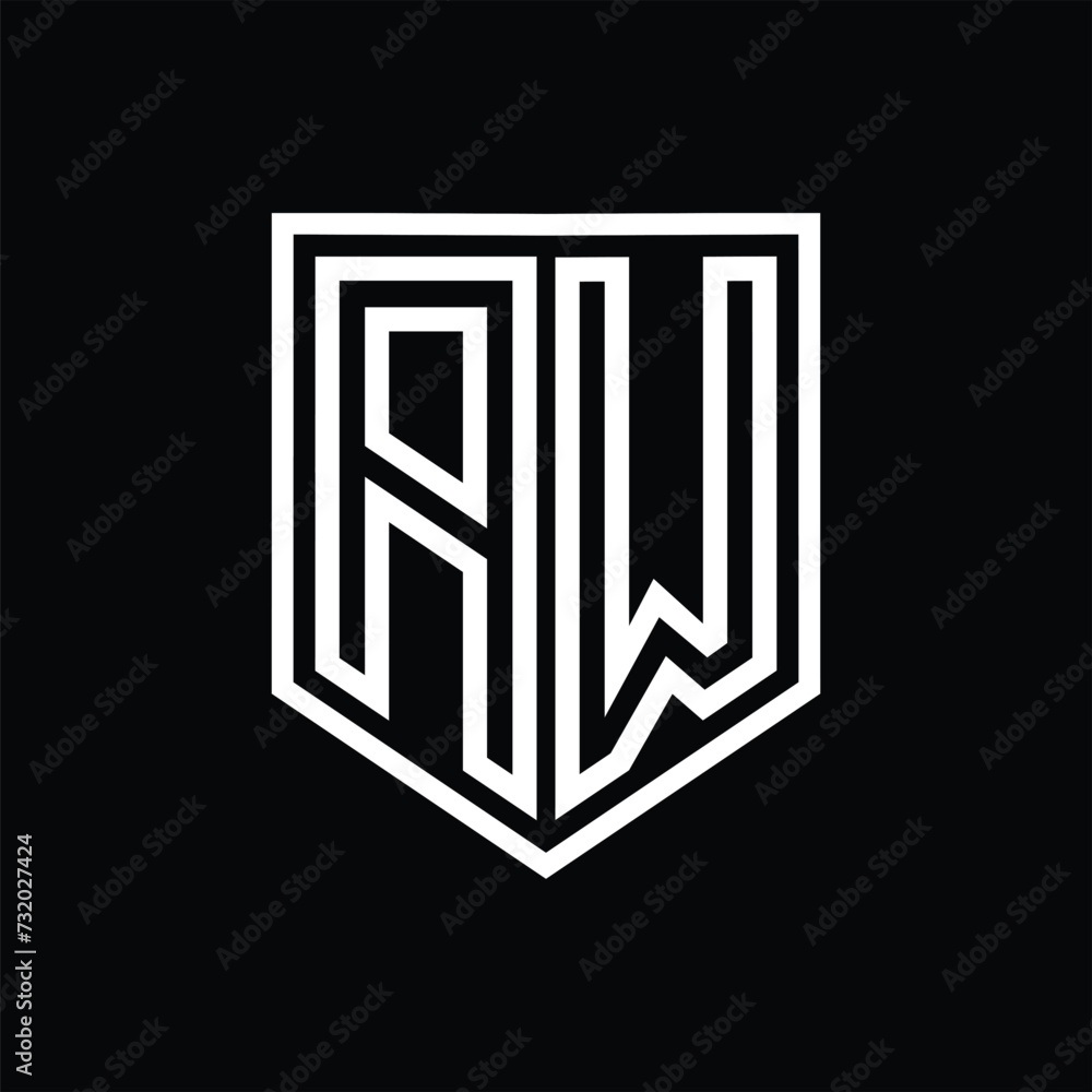 AW Letter Logo monogram shield geometric line inside shield isolated style design AW Letter Logo monogram shield geometric line inside shield isolated style design