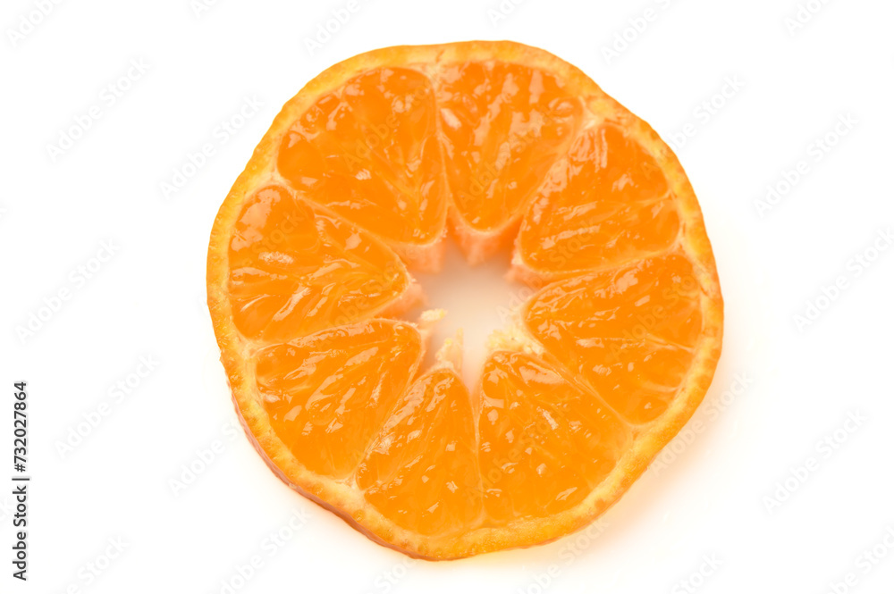 slice of juicy tangerine on a white background 1 slice of juicy tangerine on a white background 1