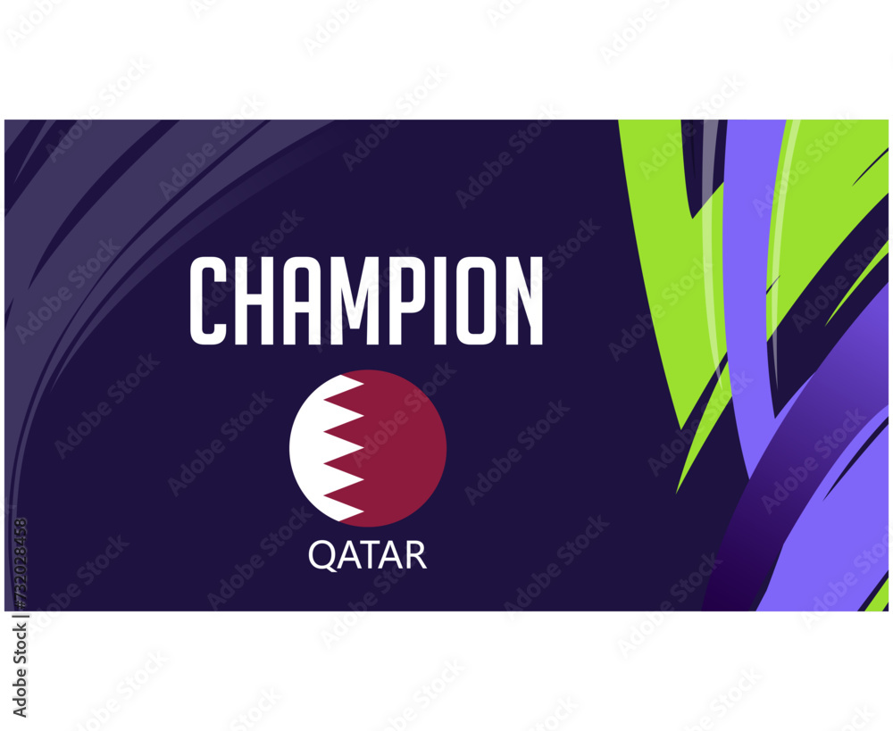 Obraz premium Qatar Champion Emblem Flag Asian Nations 2023 Teams Countries Asian Football Symbol Logo Design Vector Illustration