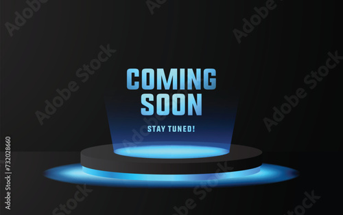 Coming soon in stage spotlight on dark background vector scene illuminated spotlight