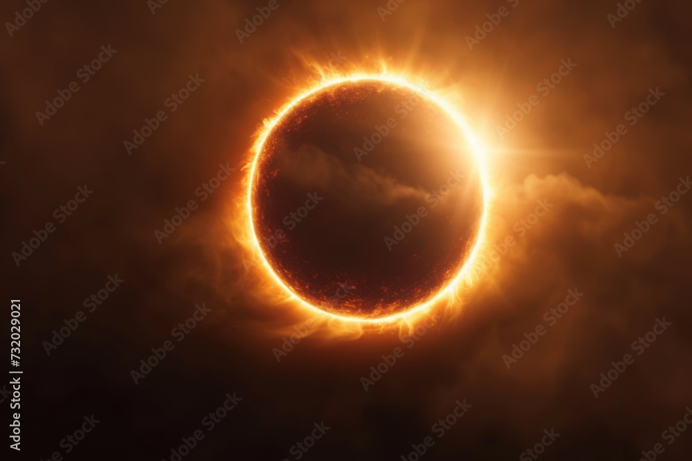 Glowing cosmic ring during solar eclipse in the dark. Glowing cosmic ring during solar eclipse in the dark.