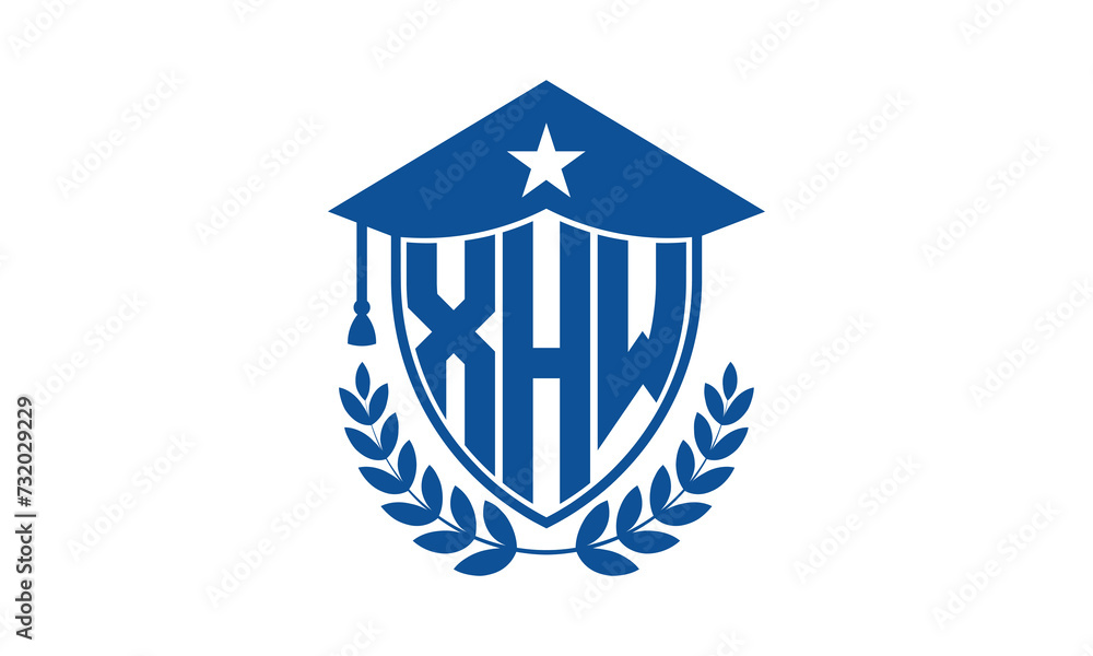 XHW three letter iconic academic logo design vector template. monogram, abstract, school, college, university, graduation cap symbol logo, shield, model, institute, educational, coaching canter, tech XHW three letter iconic academic logo design vector template. monogram, abstract, school, college, university, graduation cap symbol logo, shield, model, institute, educational, coaching canter, tech