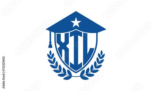 XIL three letter iconic academic logo design vector template. monogram, abstract, school, college, university, graduation cap symbol logo, shield, model, institute, educational, coaching canter, tech