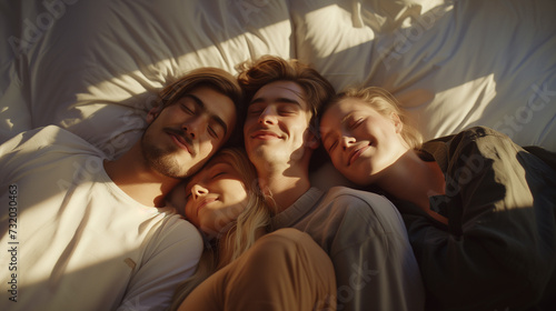 Quad in a polyamory relationship sleeping together photo