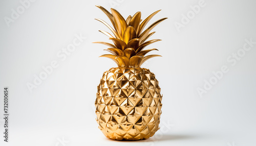 Golden ornamented pineapple on a white background