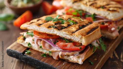 grilled sandwich with ham and vegetables
