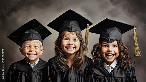 Kids in graduation attire created with Generative AI technology photo
