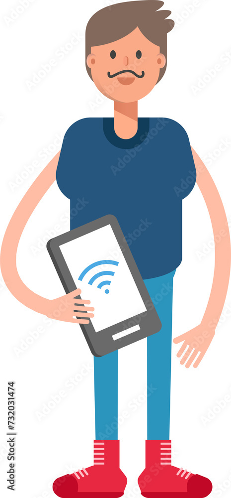 Fototapeta premium Beard Man Character Holding Smartphone 