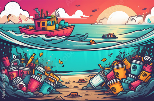 environmental pollution - garbage floats in the sea. The concept is an environmental disaster