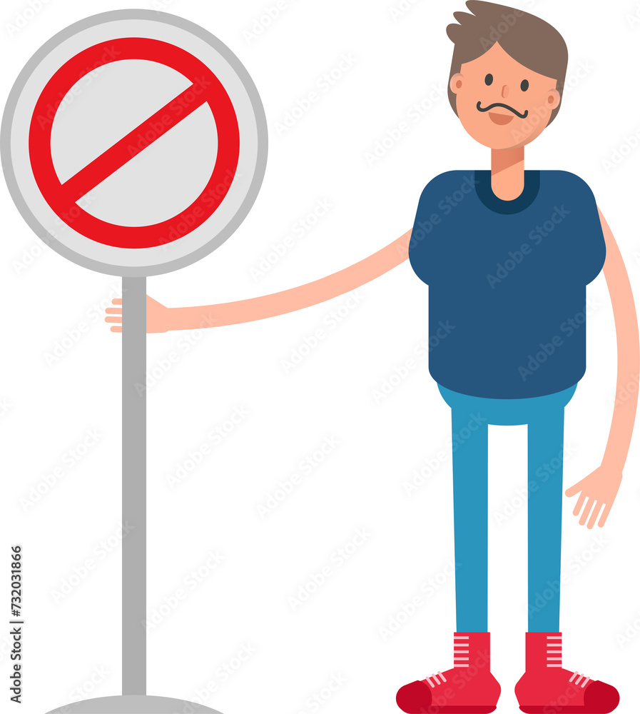 Beard Man Character and Prohibition Signage
Beard Man Character and Prohibition Signage