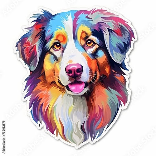 aussie sticker, Australian Shepherd, border collie on a white background, isolate. colorful icon. dog breed, pet.