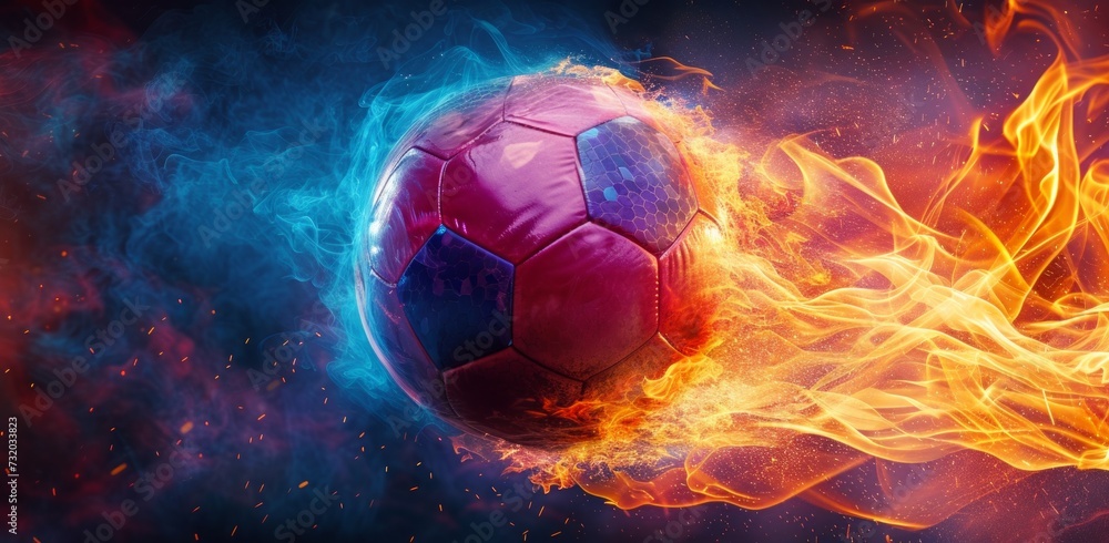 Fototapeta premium a soccer ball with fire and rainbow effect
