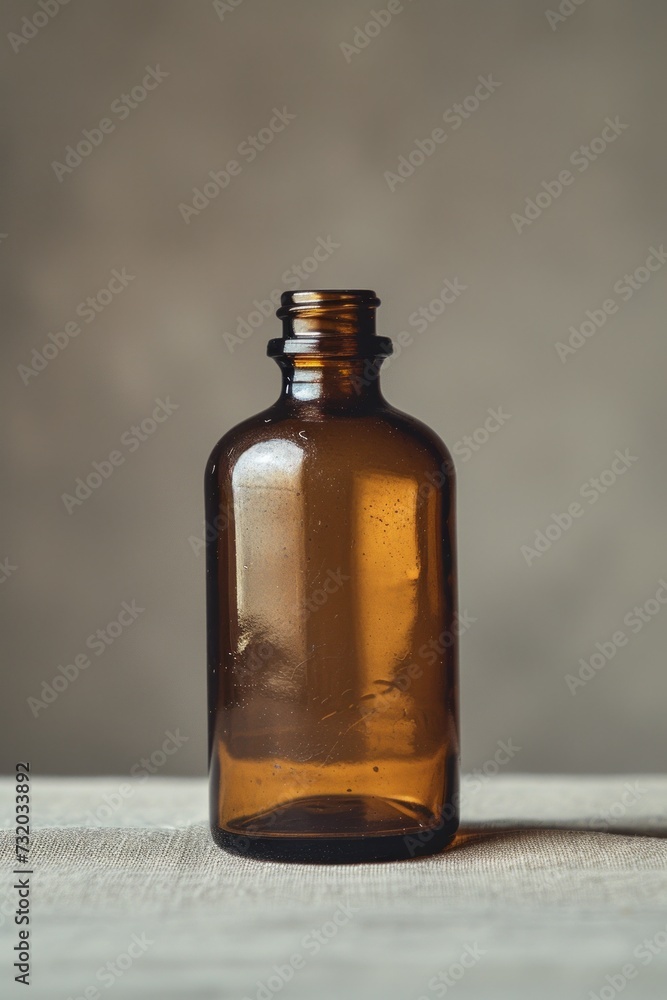 a small glass bottle on a beige background a small glass bottle on a beige background