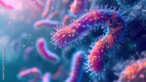 Bacteria colonies under a microscope. Generative AI © Yevhen
