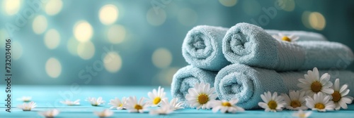 Arrangement of bath towels and lovely flowers