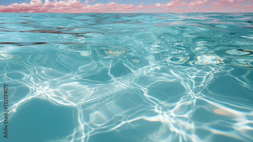 Crystal clear waters shimmering under a soft pink sky  serene and tranquil mood  ideal for wellness and relaxation themes