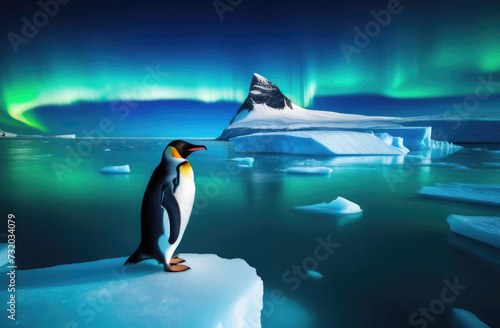 World Penguin Day  a lone adult penguin on an ice floe  the kingdom of ice and snow  an iceberg in the ocean  the northern lights  the far north