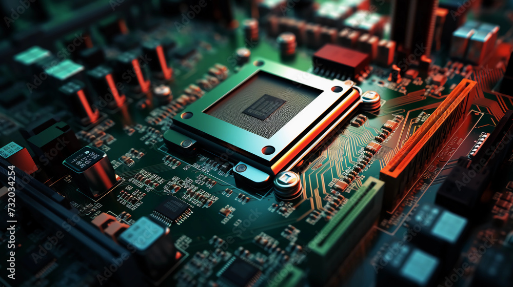 a close up of a computer motherboard and components a close up of a computer motherboard and components