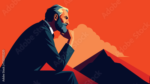 Man Sitting on Mountain Painting