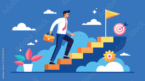 Man Ascending Staircase Step by Step