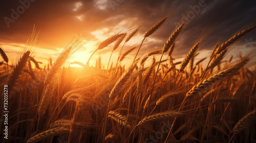 Golden Hour Harvest  A serene wheat field bathed in the warm glow of sunset  symbolizing abundance and tranquility.