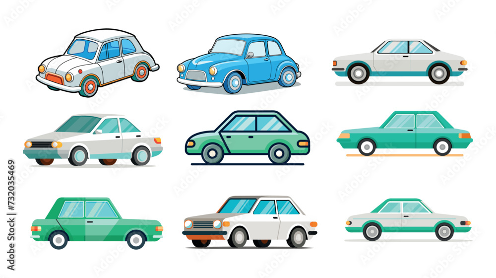 Group of Different Colored Cars on White Background