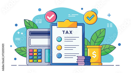 Calculator and Tax Form With Check Mark