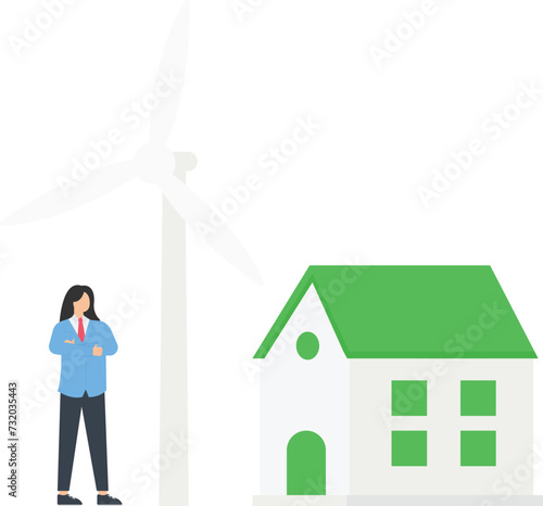 Modern Eco Private House, Windmills and Solar Energy Panels concept,

