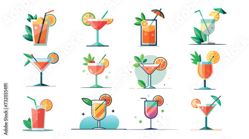 Collection of Tropical Cocktail Illustrations in Modern Style