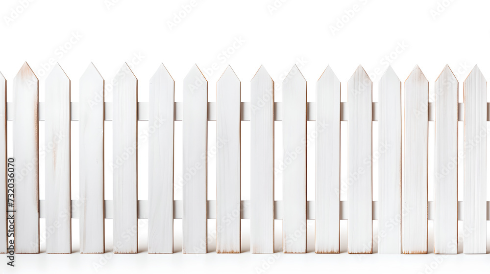 wooden white garden fence on white background - white painted laths wooden white garden fence on white background - white painted laths