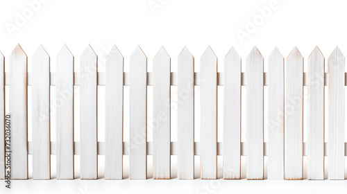 wooden white garden fence on white background - white painted laths