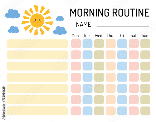 Morning routine chore for kids. My tasks and responsibilities. Daily routine tracker for children. Daily regime. My chore chart. Morning checklist for kids, discipline, motivation.