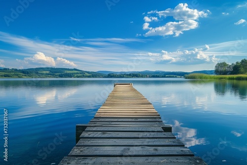 Perfect water view pier. Waterfront lake with small pier.