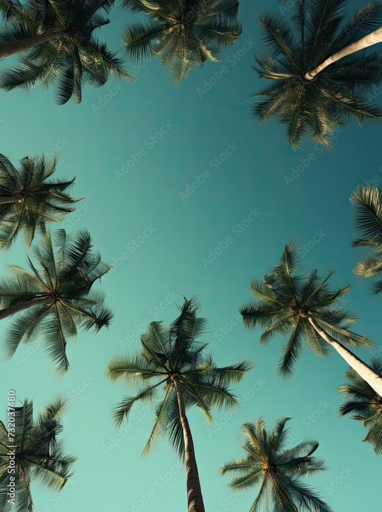 Sky view with palm trees  created with Generative AI technology