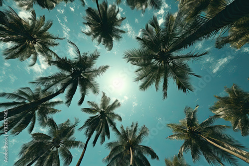 Sky view with palm trees created with Generative AI technology