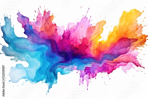 Bright colorful orange purple pink blue purple watercolor stain on white background